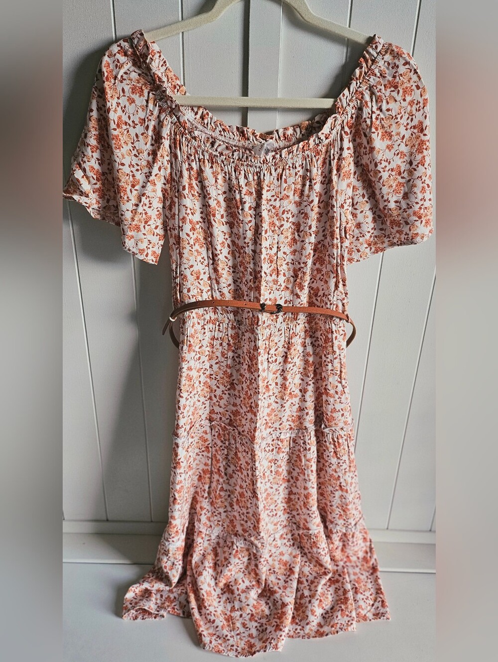 Naif Off-Shoulder Belted Floral Sun Dress